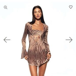 SKIMS X Cavalli Cover Up Dress Zebra Print Long Sleeve Dress - Brown and Tan